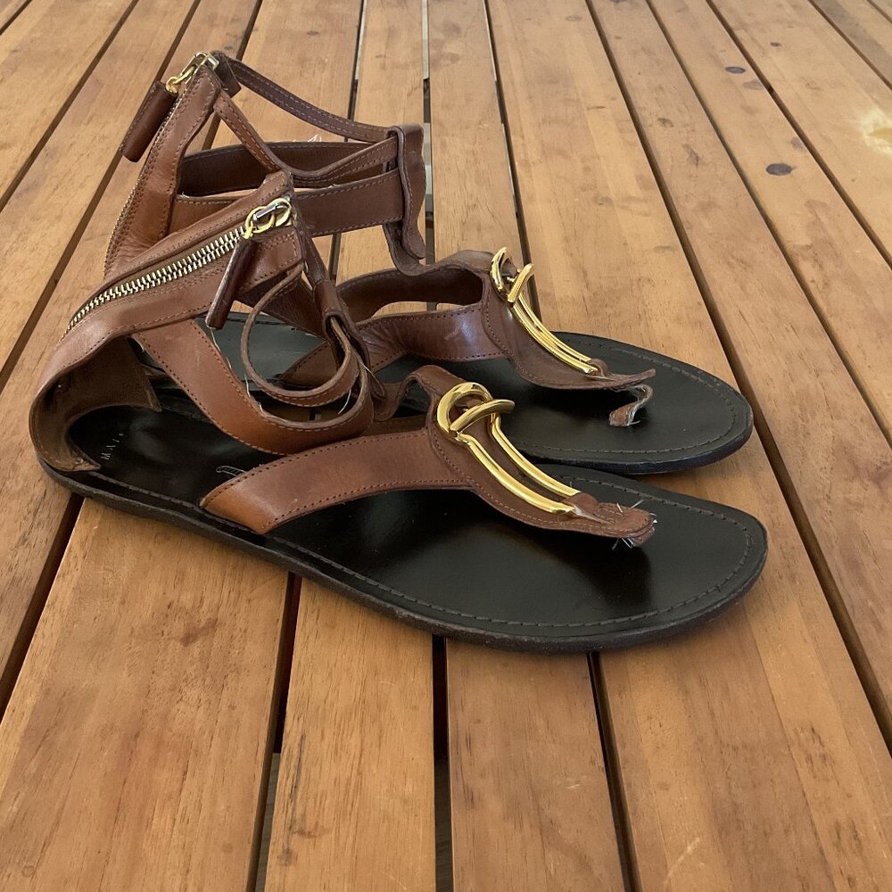 MAIYET Brown Leather Flat Sandals Made in Italy Luxury Artisan SZ40 Boho Earthy